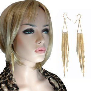 Jennifer Lopez Long Gold Tone Duster Fringe Earrings With Simulated Crystals